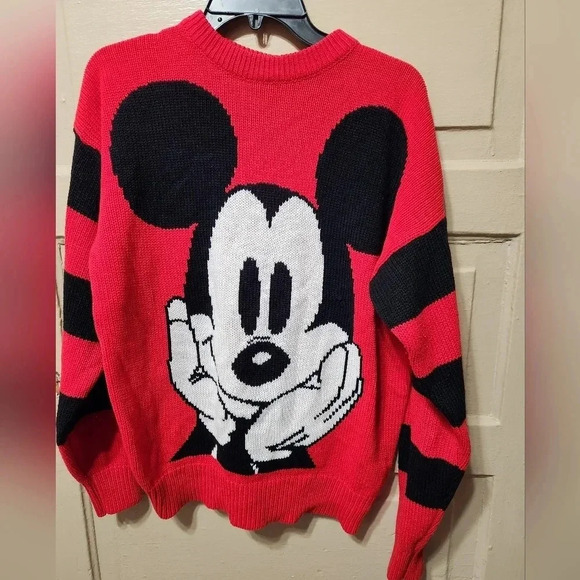 Mickey & Co. Vintage Mickey Mouse Graphic Red Black White Knit Sweater - Picture 1 of 3